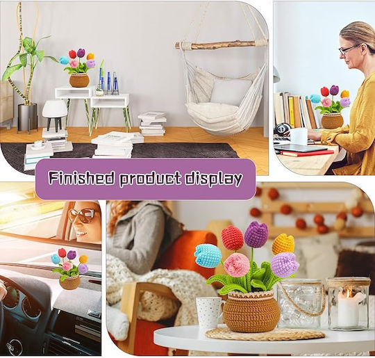 Set Complet de Croșetat DIY pentru Începători și Avansați Accesorii Fir Incluse Instrucțiuni Model Decorativ Ghiveci de Flori Lalele Multicolor