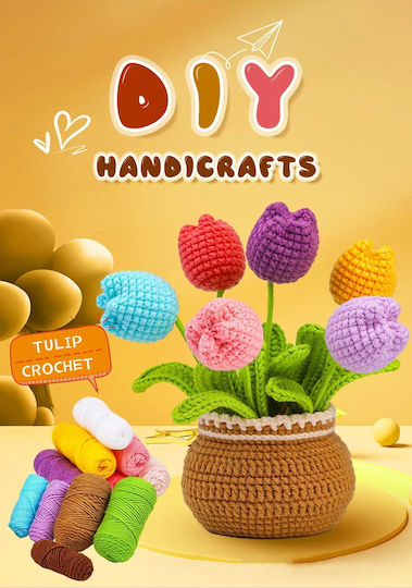 Set Complet de Croșetat DIY pentru Începători și Avansați Accesorii Fir Incluse Instrucțiuni Model Decorativ Ghiveci de Flori Lalele Multicolor