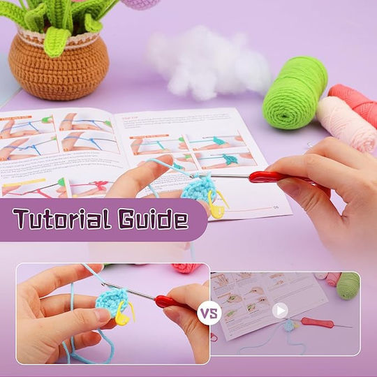 Set Complet de Croșetat DIY pentru Începători și Avansați Accesorii Fir Incluse Instrucțiuni Model Decorativ Ghiveci de Flori Lalele Multicolor