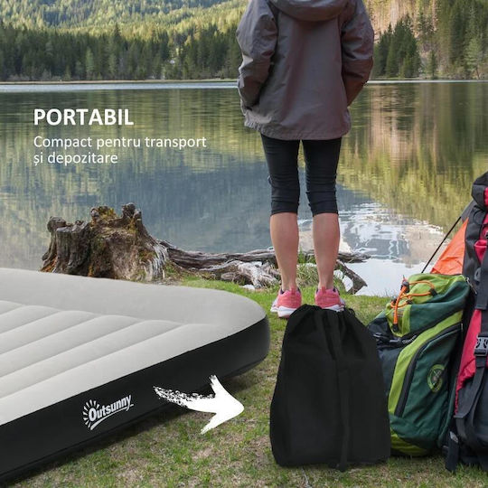Saltea de camping pentru 2 persoane, gonflabilă, cu pompă electrică încorporată 220-240 V, PVC, gri-negru, 203x152x30 cm