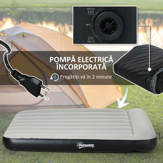 Saltea de camping pentru 2 persoane, gonflabilă, cu pompă electrică încorporată 220-240 V, PVC, gri-negru, 203x152x30 cm