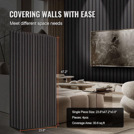 Acoustic Panels Vevor Wood Slat 23.6 X 47.2 Inches Modern Wall Decoration Black Oak