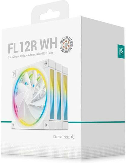 Deepcool FL12R WH Reverse Blade Case Fan 120mm 2150rpm 55cfm with RGB Lighting 3pcs White