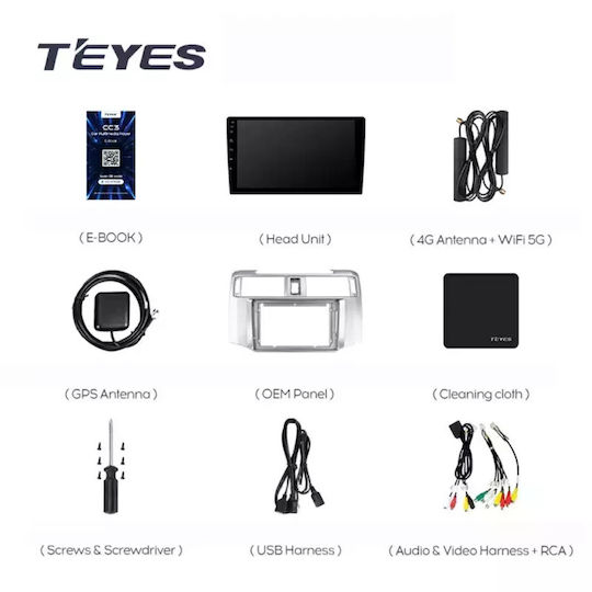Teyes Car Audio System for Toyota 4-Runner 4755 (Bluetooth/USB/WiFi/GPS/Apple-Carplay/Android-Auto) with Touch Screen 9"