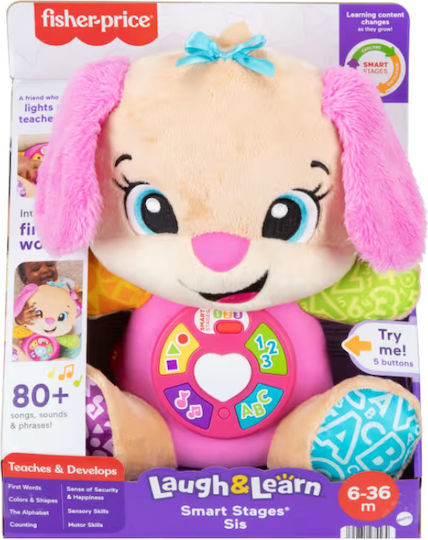 Fisher Price Animal Laugh & Learn Educational Puppy Smart Stages made of Fabric with Music, Light, and Sounds for 6++ Months