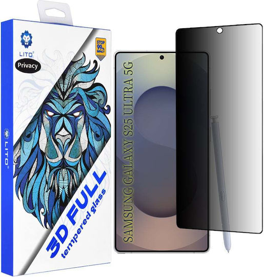 Lito 3D 0.26mm Privacy Full Face Tempered Glass (Galaxy S25 Ultra)