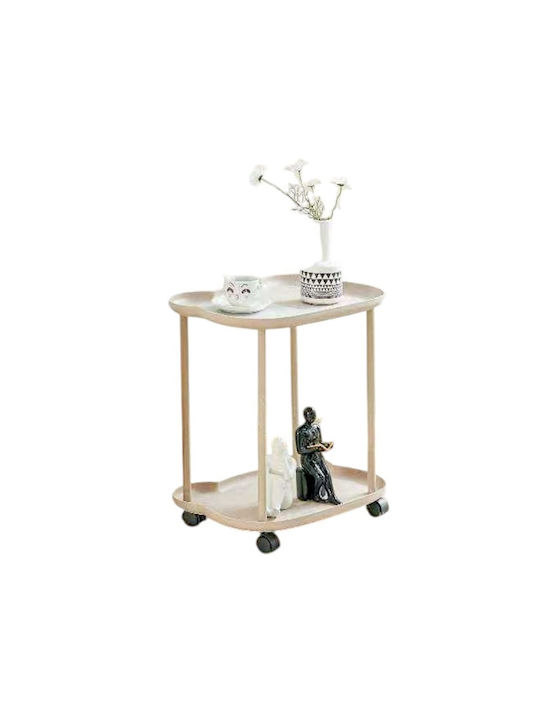 Oval Metal Side Table with Wheels Soft Pink M35xW20xH50cm