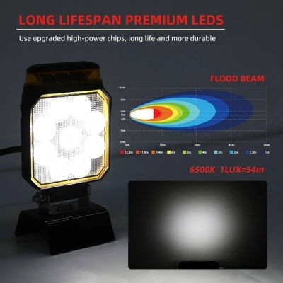 LED Slim Spotlight 10-30 Volt High Power 10W Built-in Road Assistance Strobe Orange 10cm X 12.8cm X 3.6cm