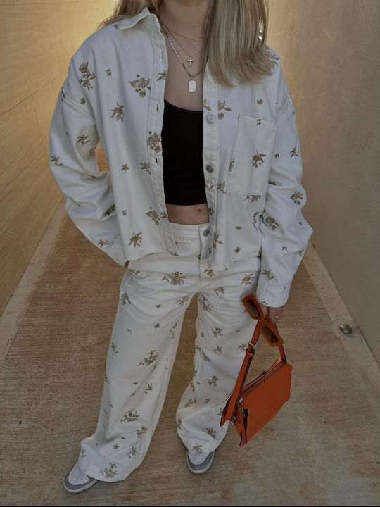 Γυναικείο Τζιν Μπουφάν Off White Multi