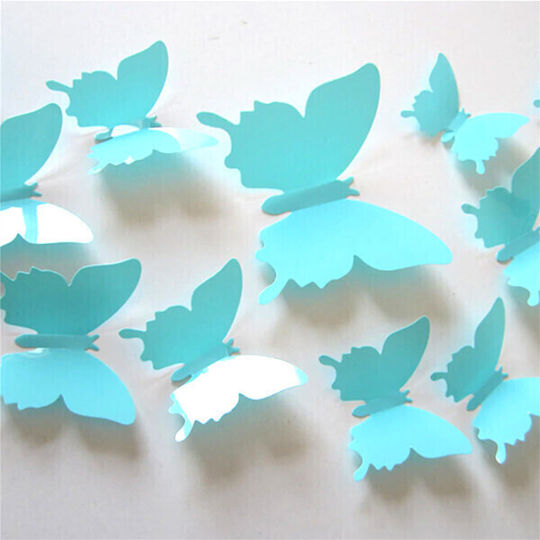 3D Butterfly Wall Sticker Turquoise Set 12 Pieces