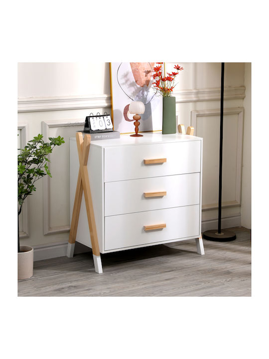 Kids Chest of Drawers White with 3 Drawers 76x40x80.5cm