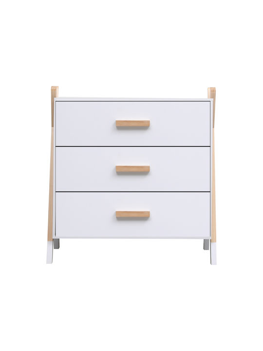 Kids Chest of Drawers White with 3 Drawers 76x40x80.5cm