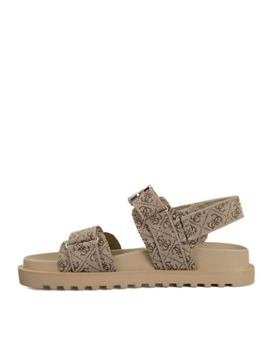 Women's Flat Sandals with Strap in Beige Color