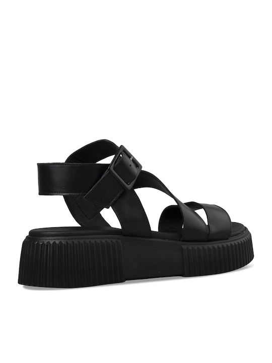Leather Women's Flat Sandals Flatforms in Black Color