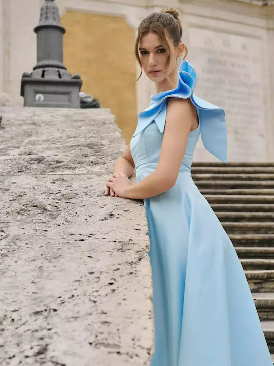 Summer Midi Dress for Wedding Christening Satin Light Blue
