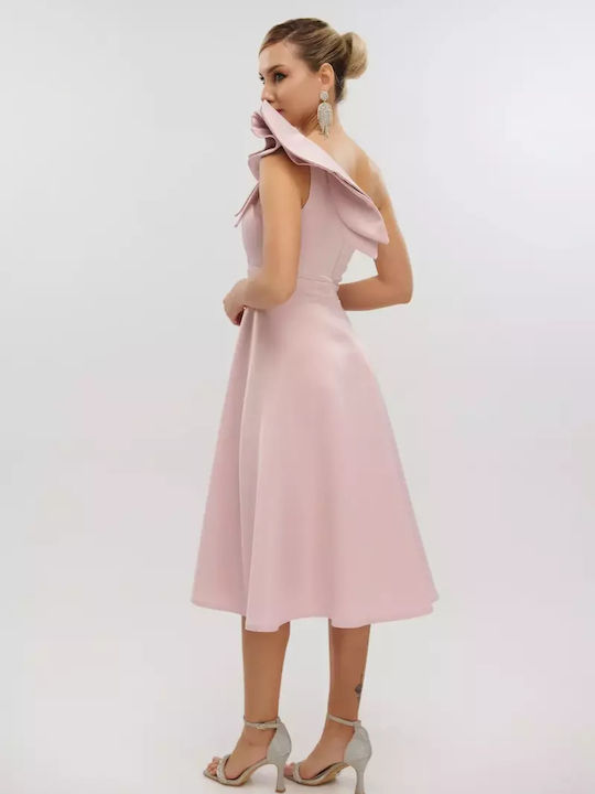 Summer Midi Dress for Wedding and Christening Satin Pink