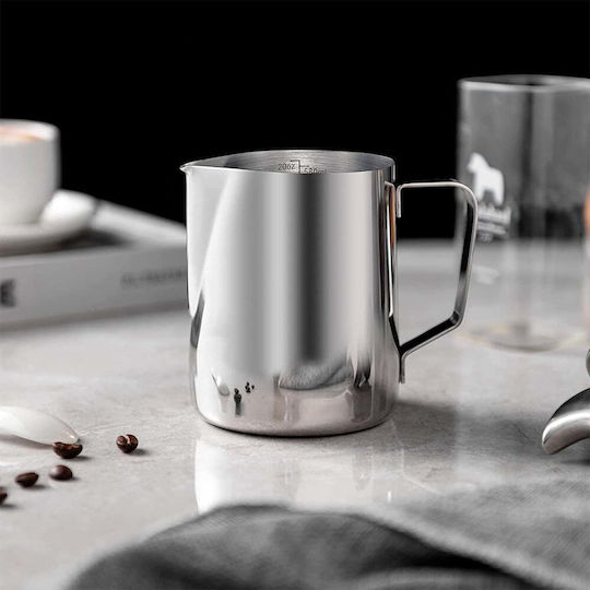 Cana din oțel inoxidabil pentru spumare lapte cu mâner Quasar Co. Cana pentru cappuccino cu cioc Bar Cana Barista 600 ml H 11 cm
