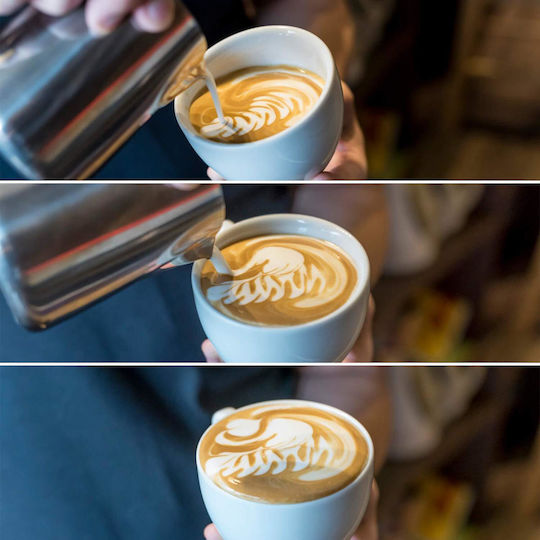 Cana din oțel inoxidabil pentru spumare lapte cu mâner Quasar Co. Cana pentru cappuccino cu cioc Bar Cana Barista 600 ml H 11 cm