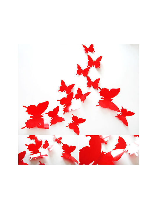 3d Butterfly Wall Sticker Red Set Of 12pcs.