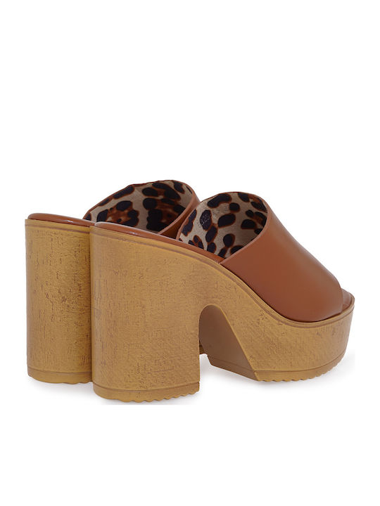 Mules with High Heel in Tabac Brown Color
