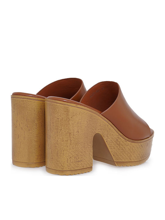 Mules with High Heel in Tabac Brown Color