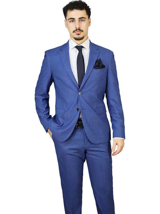 Ανδρικό Κοστούμι με Στενή Εφαρμογή Μπλε (blue)