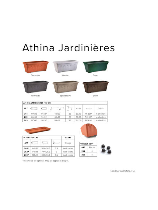 Atmosphera Athina Ζαρντινιέρα Πλαστική Γκρι 80x38x31εκ.