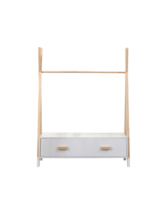 HomeMarkt Wooden Kids Wall Hanger with Hooks Paschal White 80x40x130cm