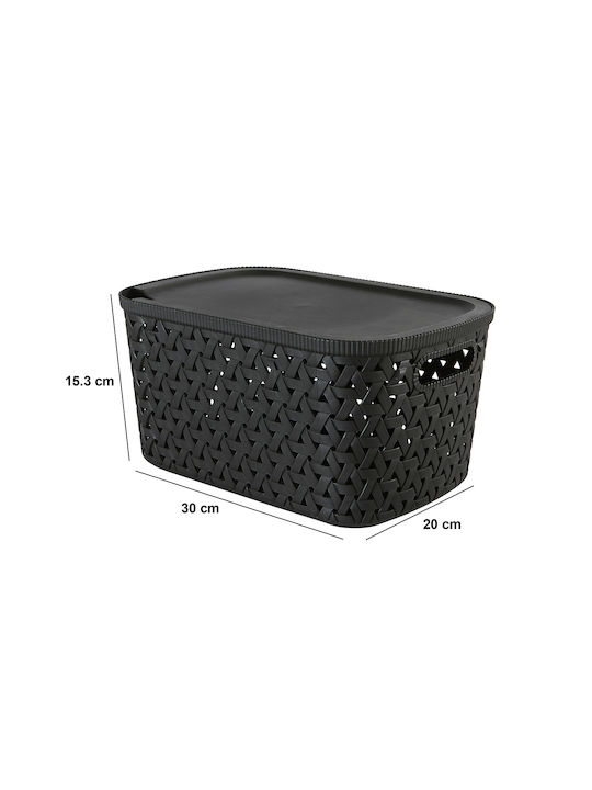5Five Storage Basket Plastic with Lid Black 6.7lt 1pcs