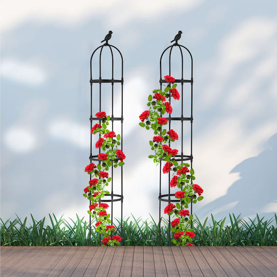 Set 2 Garden Flower Supports Obelisk Dimensions 188 x 30 cm Black Relaxdays
