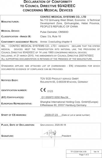 Contec Cms60d Profesional Oximetru de Mână Alb