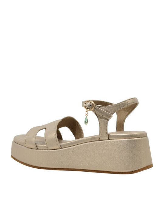 Women's Leather Platform Shoes Gold