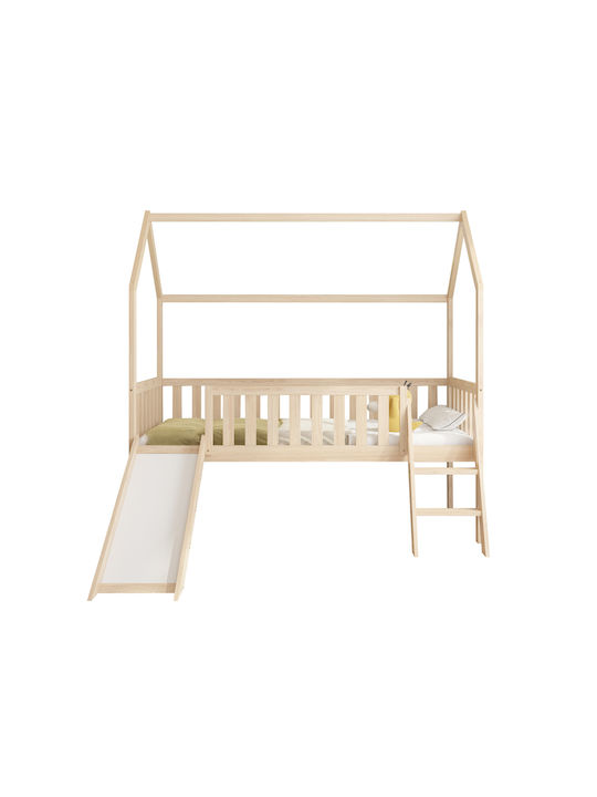 PHYLLIS Pat pentru Copii Montessori Loft Bed Single Bej pentru Saltea 90x190cm