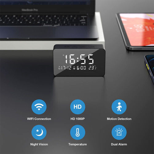 Hidden Camera WiFi Clock 1080p with Memory Card Slot