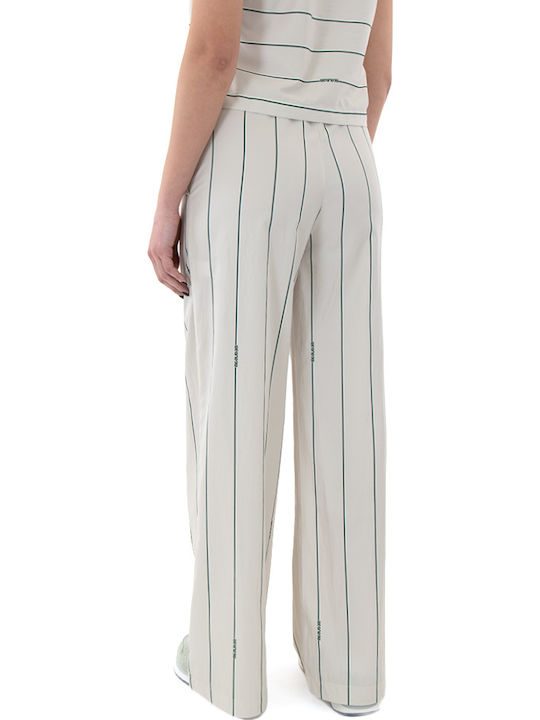 Access Women's High-waisted Fabric Trousers Straight Striped Beige-Green Access Women's High-waisted Fabric Trousers Straight Striped Beige-Green