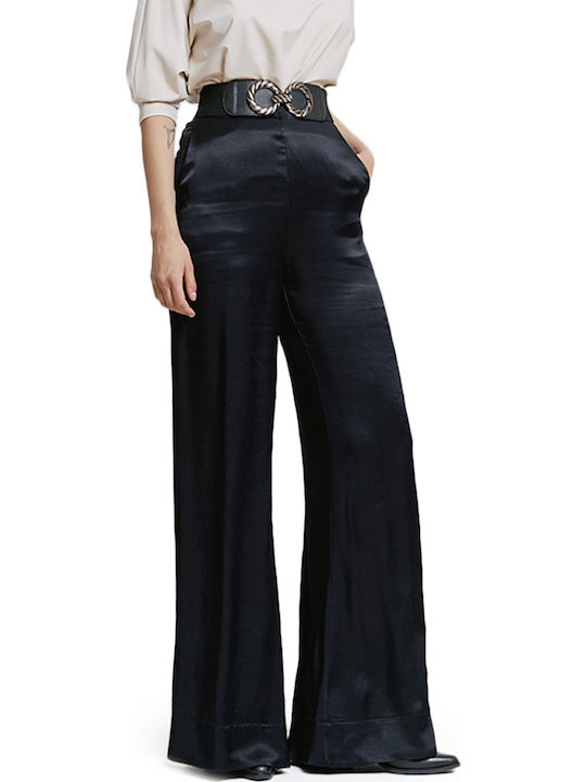 Femei Talie înaltă Din material textil Pantaloni cu Croială Largă Black