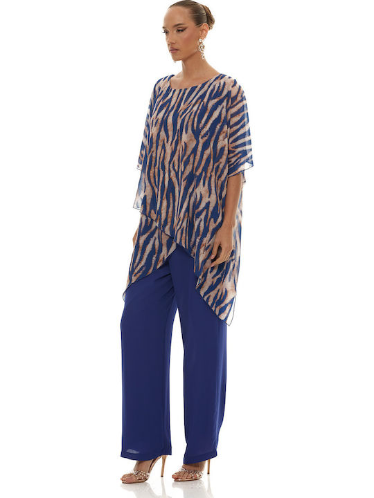 Damen Blau Set mit Hose Leopard