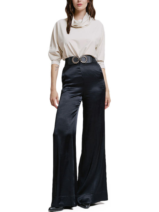 Femei Talie înaltă Din material textil Pantaloni cu Croială Largă Black