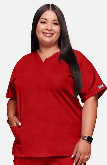 Cherokee Women's Red Medical Blouse Cotton and Polyester