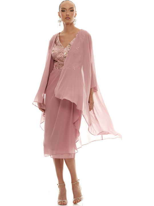 Summer Midi Evening Dress Satin Pink