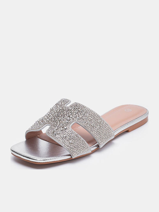 Women's Flat Sandals in Silver Color