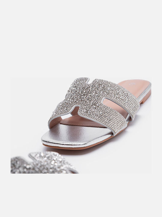 Women's Flat Sandals in Silver Color