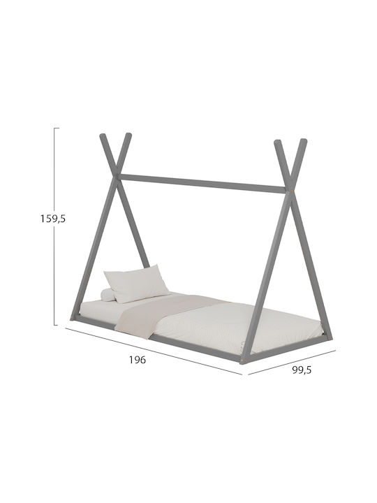 Munk Montessori Παιδικό Κρεβάτι Montessori Μονό Γκρι για Στρώμα 90x190cm