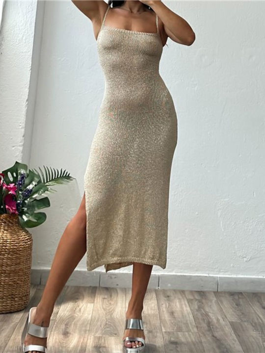 Summer Midi Knitted Dress Gold