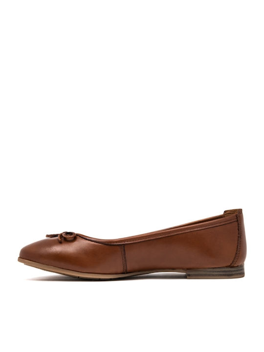 Δερμάτινες Γυναικείες Μπαλαρίνες σε Καφέ Χρώμα