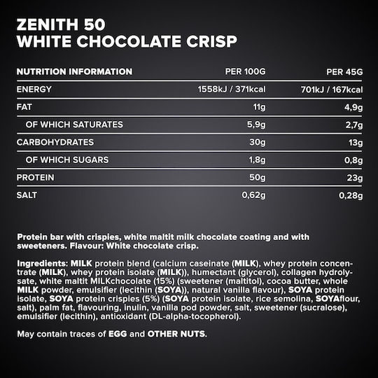IronMaxx Zenith 50 Μπάρα με 50% Πρωτεΐνη & Γεύση White Chocolate Crisp 50gr