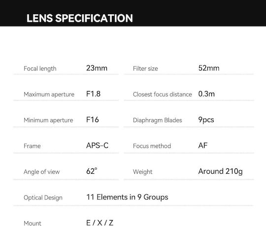 TTArtisan Full Frame Camera Lens 23mm f/1.8 Fixed for Fujifilm X Mount Black