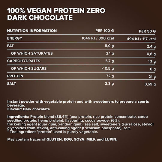 IronMaxx 100% Vegan Zero Χωρίς Λακτόζη με Γεύση Dark Chocolate 500gr