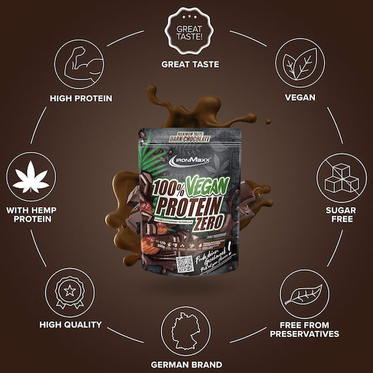 IronMaxx 100% Vegan Zero Χωρίς Λακτόζη με Γεύση Dark Chocolate 500gr