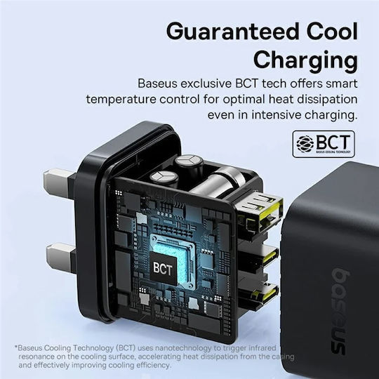Baseus Baseus GaN Handyladegerät Ohne Kabel Mit USB-A Ausgangsanschluss Und 2 USB-C Ausgangsanschlüsse 65W Schnellladetechnologie 3.0 Schwarze